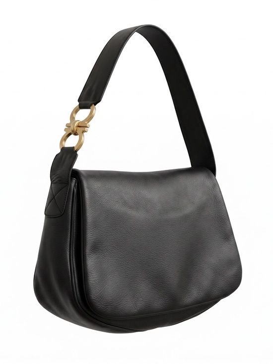 Salvatore Ferragamo Handbags - Salvatore Ferragamo Black Leather Shoulder Bag with Gold Hardware